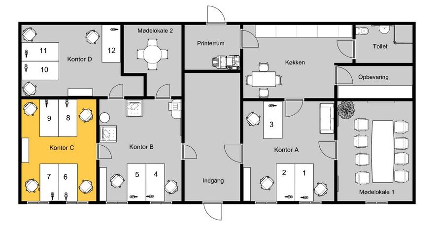 Kontor C med 4 pladser